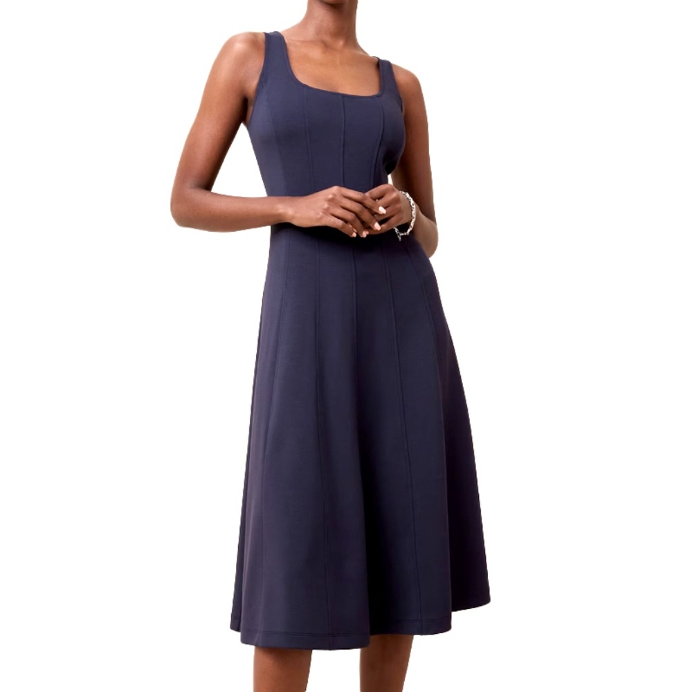 Navy Scuba Square-Neck Midi Dress Size XS Petite (New)